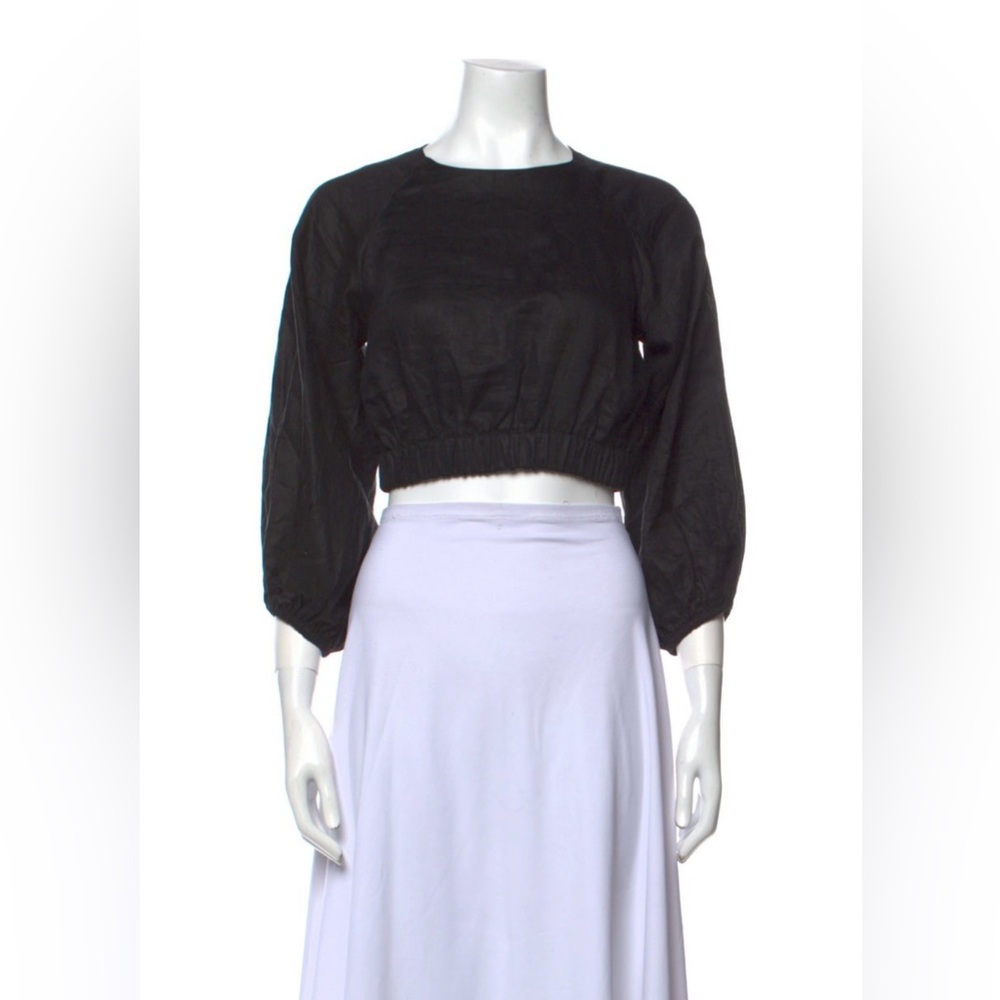 Dissh bateau neckline crop linen top